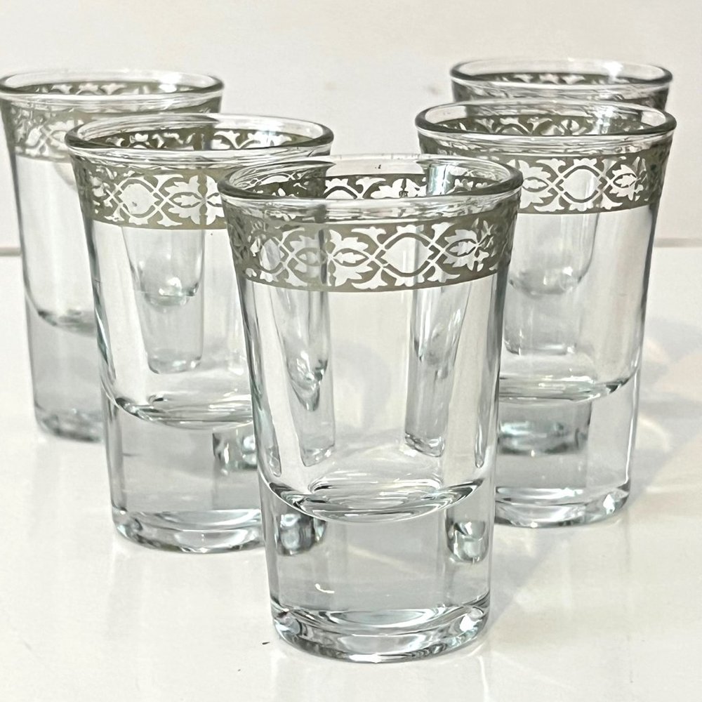 Vintage Sterling Silver Overlay Cocktail Shot Glasses-  Barware, Set of 5